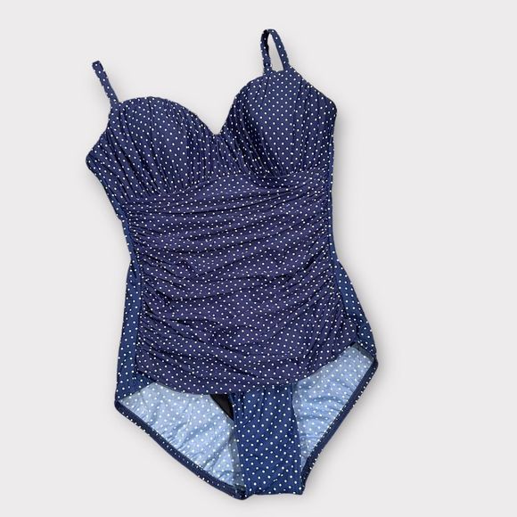 Miraclesuit Swim Miraclesuit Navy Polka Dot One Piece Swimsuit — free download